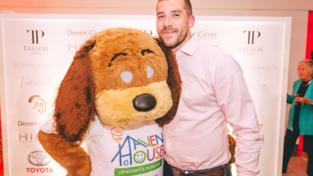 Apprentice star Paul Sullivan with Haven House Bear
